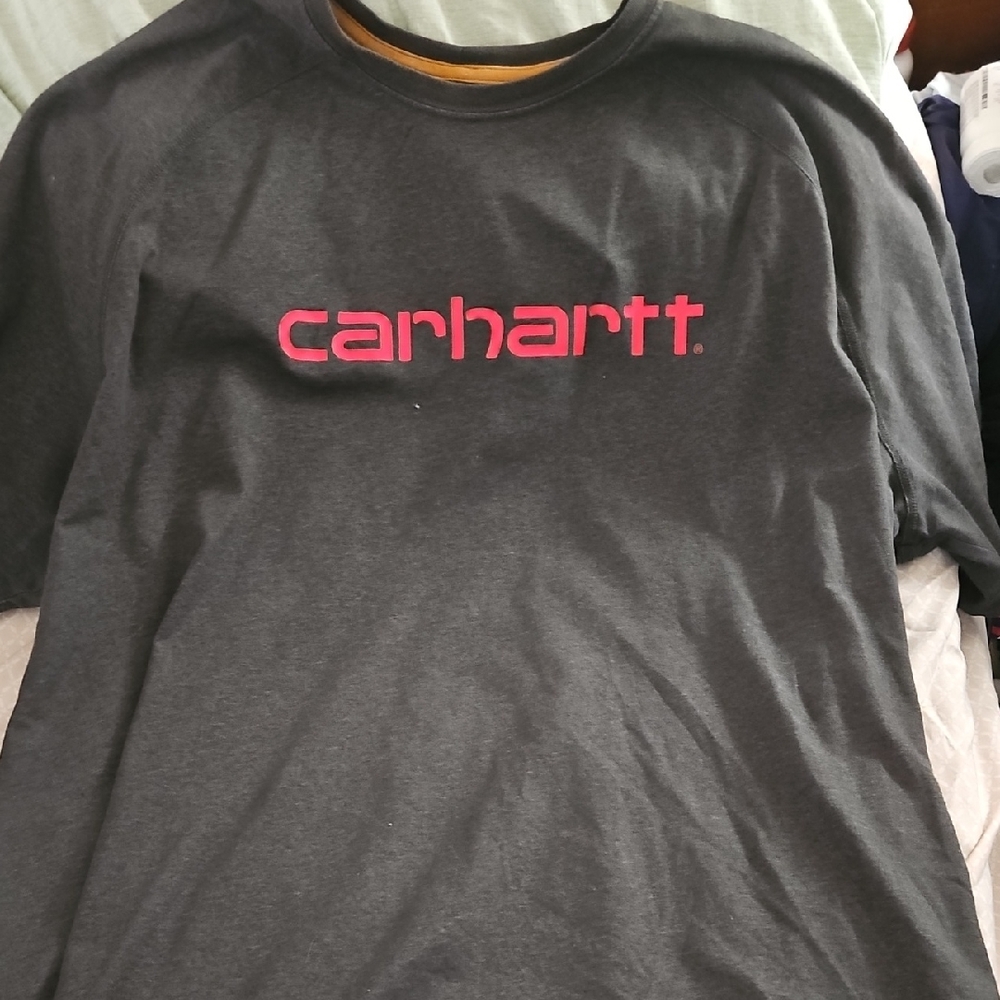 Carhartt Dark Gray Tee with Bright Red Logo